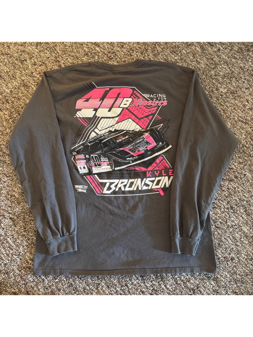 Kyle Bronson Racing For Hoosiers Long Sleeve Graphic T-Shirt Size Large